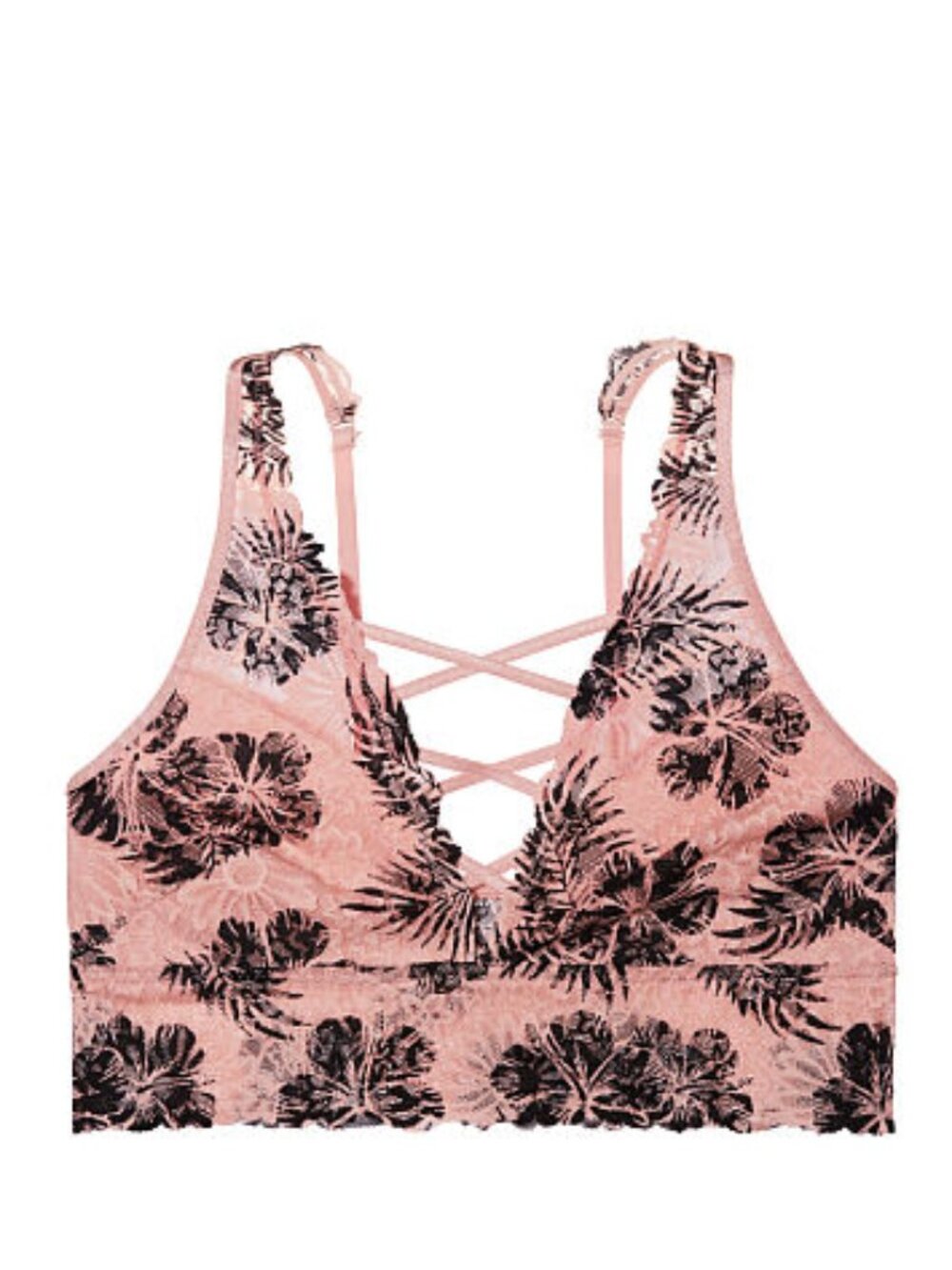 New Victoria's Secret PINK Bralette Wildflower Lace Plunge Strappy Medium Floral